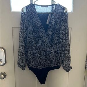 Abercrombie & Fitch Black and White Floral Bodysuit